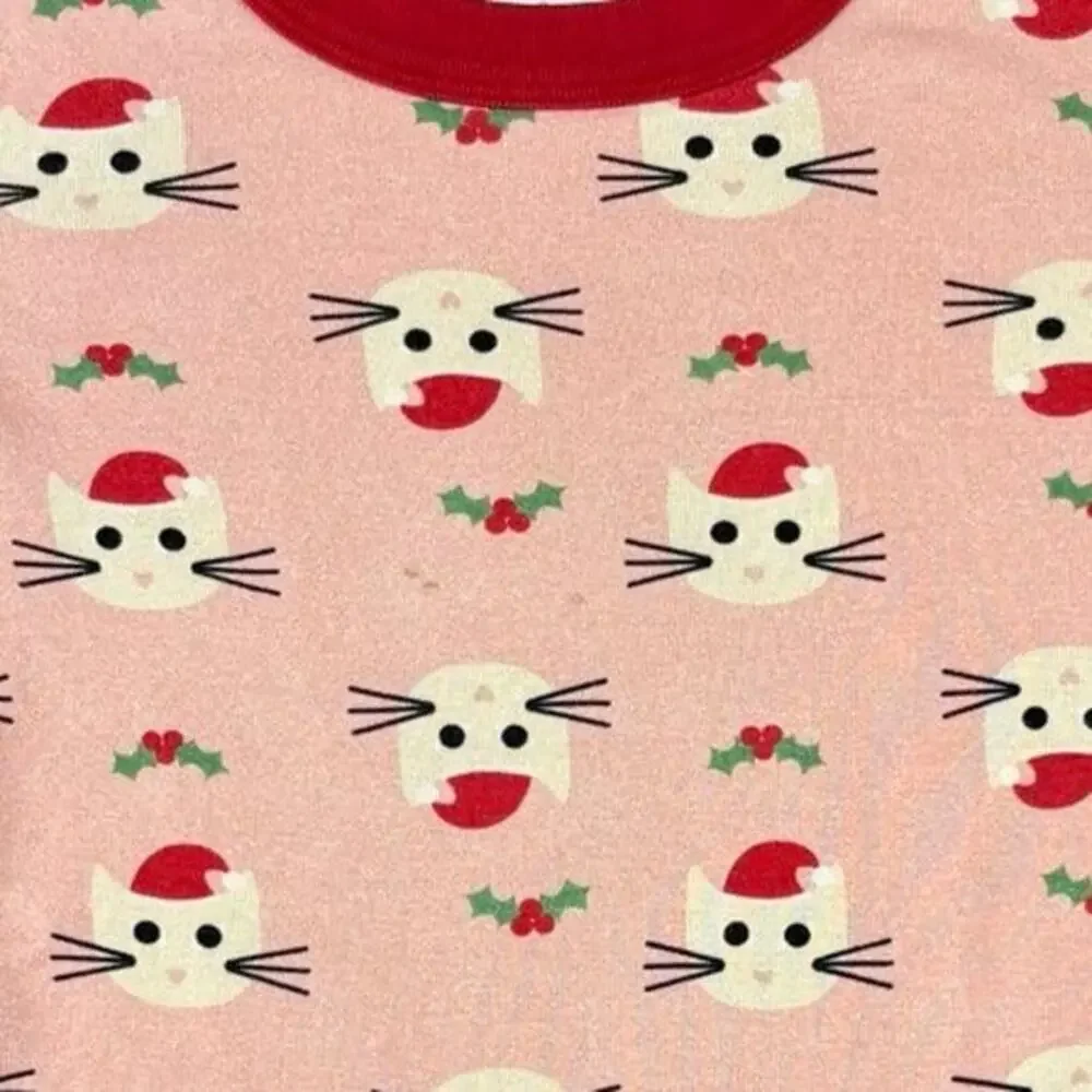 Hanna Andersson Pajama Top Kids 5 Pink Red Good Holiday Cat Organic Cotton